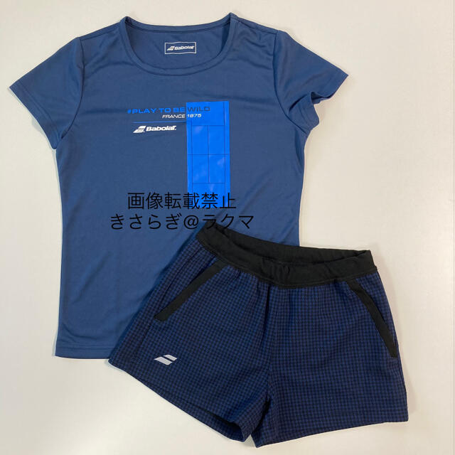 Babolat(バボラ)の美品 バボラ  Tシャツ ショートパンツ セット L 紺 千鳥格子 スポーツ/アウトドアのテニス(ウェア)の商品写真