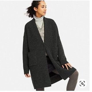 ユニクロ(UNIQLO)のUNIQLO　ウールリブニットコート　ダークグレー　サイズL(ニットコート)