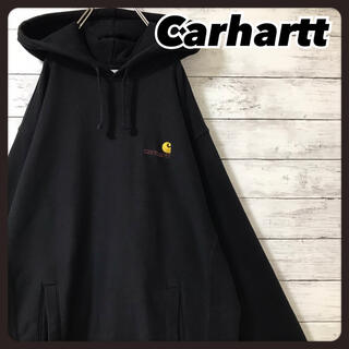 カーハート(carhartt)の☆良品☆ カーハート プルオーバー パーカー 黒 刺繍 ワンポイント(パーカー)