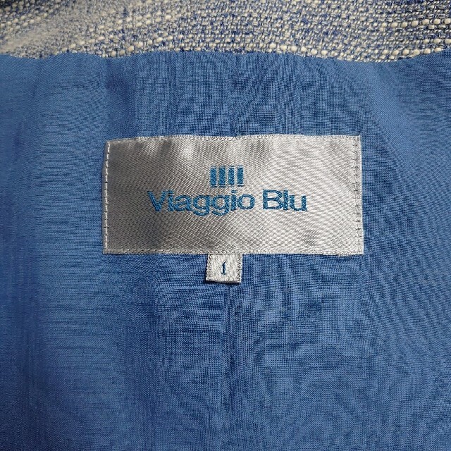 VIAGGIO BLU(ビアッジョブルー)の美品　ビアッジョブルー　お洒落なツイードのノーカラージャケット　七分袖　サイズ1 レディースのジャケット/アウター(ノーカラージャケット)の商品写真