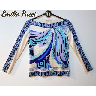 エミリオプッチ(EMILIO PUCCI)の【美品】エミリオプッチ シルク100% 長袖ブラウス ブルー系 34 Sサイズ(シャツ/ブラウス(長袖/七分))