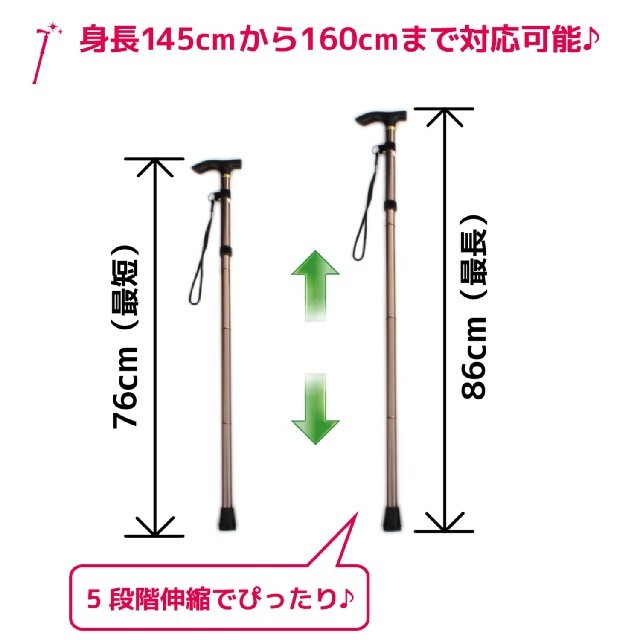 訳ありアウトレット 短め 女性 折り畳み杖 フラワーステッキ 花柄 ブラック インテリア/住まい/日用品の日用品/生活雑貨/旅行(日用品/生活雑貨)の商品写真