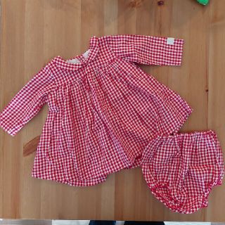 プチバトー(PETIT BATEAU)の赤チェックワンピース&ブルマ(ワンピース)