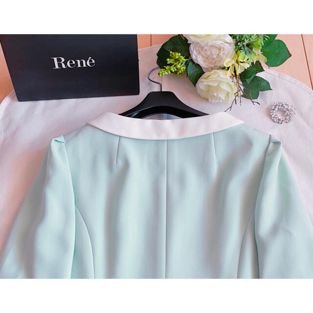 Rene 2020年白襟、カフス付き半袖ワンピース36 極美品 foxey ひざ丈