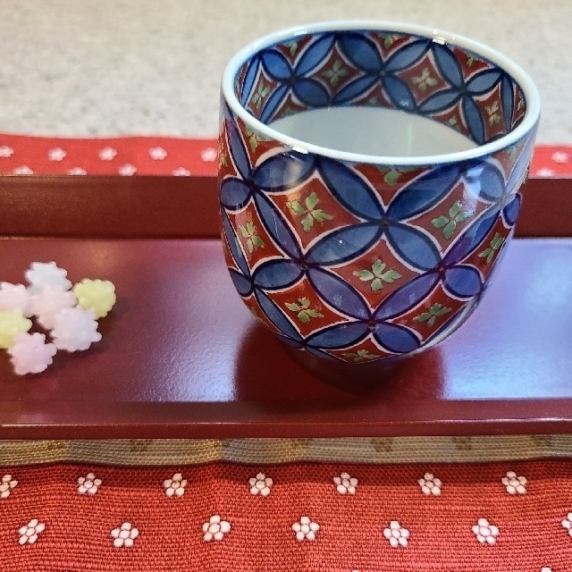 源右衛門 染錦七宝紋 お湯のみ 1客 専用箱 - 食器