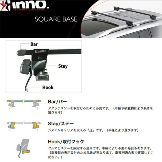 スバル(スバル)の【ふくい様専用】ルーフキャリアセット　純正取付ポイント付車用 INNO/イノー 自動車/バイクの自動車(車種別パーツ)の商品写真