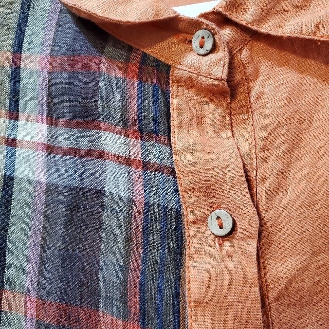 ブラックフライデー【Maua】オレンジ×チェック柄 切り替えシャツ 美品 レディースのトップス(シャツ/ブラウス(長袖/七分))の商品写真