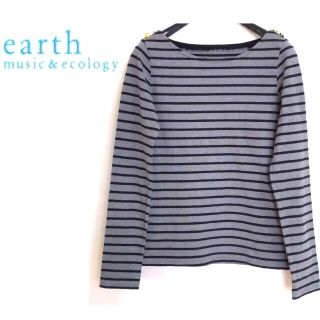 アースミュージックアンドエコロジー(earth music & ecology)のアース ミュージック＆エコロジー ボーダーカットソー 黒グレー(カットソー(長袖/七分))