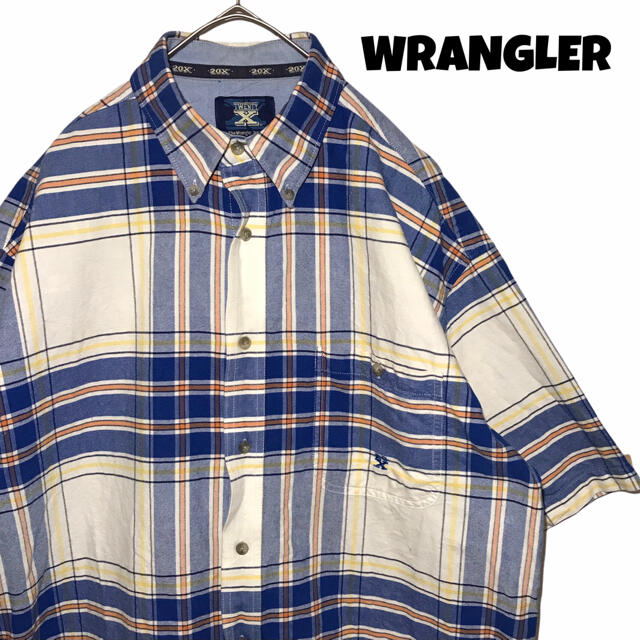 Wrangler(ラングラー)の【希少デザイン】ラングラー Wrangler シャツ 半袖 チェック ロゴ 古着 メンズのトップス(シャツ)の商品写真