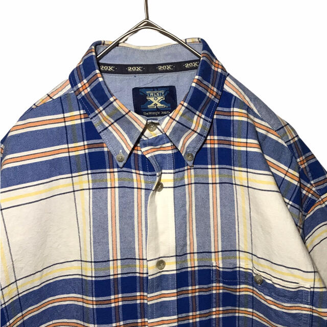 Wrangler(ラングラー)の【希少デザイン】ラングラー Wrangler シャツ 半袖 チェック ロゴ 古着 メンズのトップス(シャツ)の商品写真