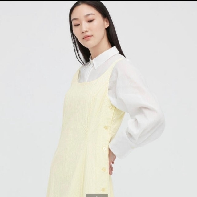 UNIQLO(ユニクロ)のUNIQLO　コットンシアサッカーロングワンピース　ハナタジマ　yellow レディースのワンピース(ロングワンピース/マキシワンピース)の商品写真