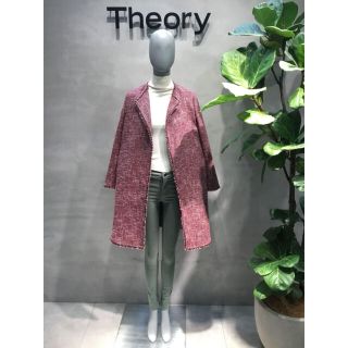 Theory 18aw ツイードノーカラーコート レッド