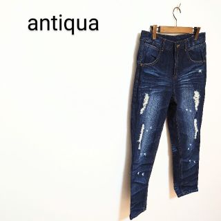 アンティカ(antiqua)のantiqua ダメージ加工デニムパンツ ゼブラ柄ポケット(デニム/ジーンズ)