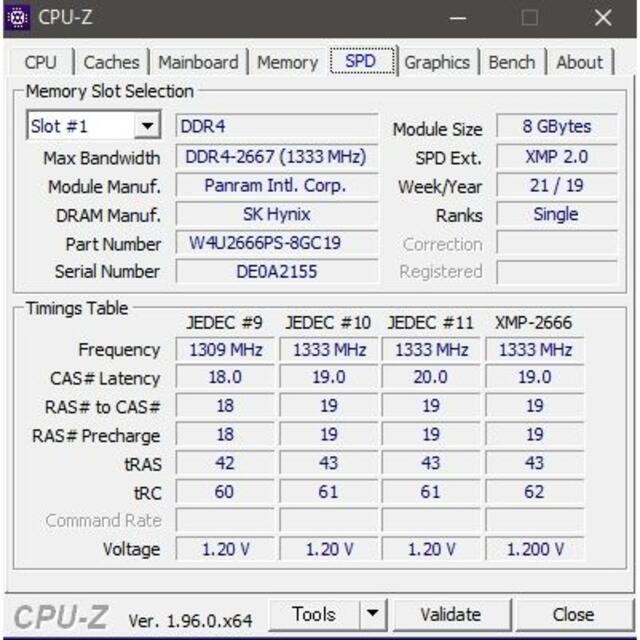 メモリ panram 16GB (8GBx2) DDR4-2666 美品''94 4