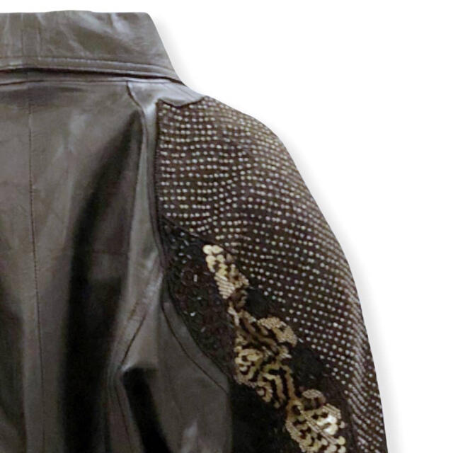 本革 GENUINE LEATHER レディース レザージャケット スパンコール レディースのジャケット/アウター(ライダースジャケット)の商品写真