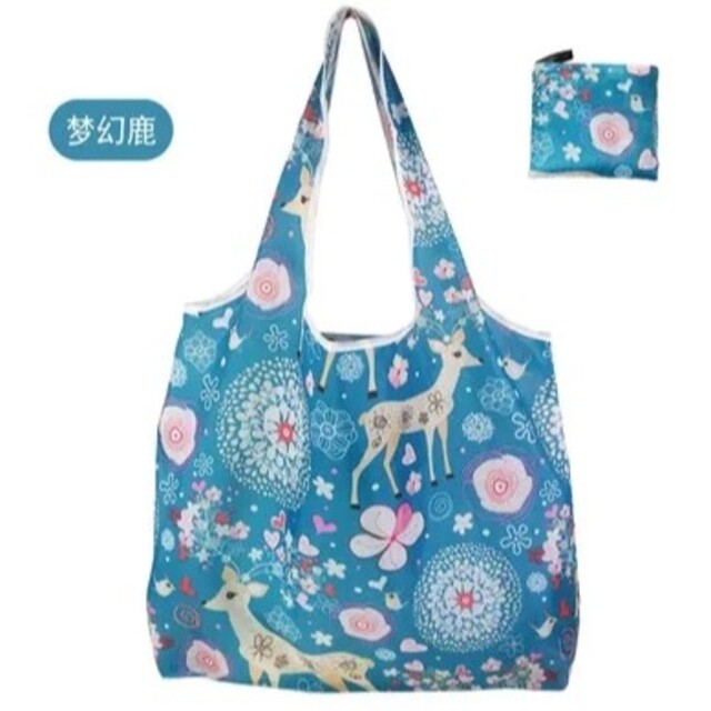 【お試し価格】大容量 エコバッグ コンパクト バンビ柄 青色 レディースのバッグ(エコバッグ)の商品写真