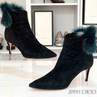 ジミーチュウ(JIMMY CHOO)の2826 ジミーチュウ スエード ファー ショートブーツ 黒(ブーツ)