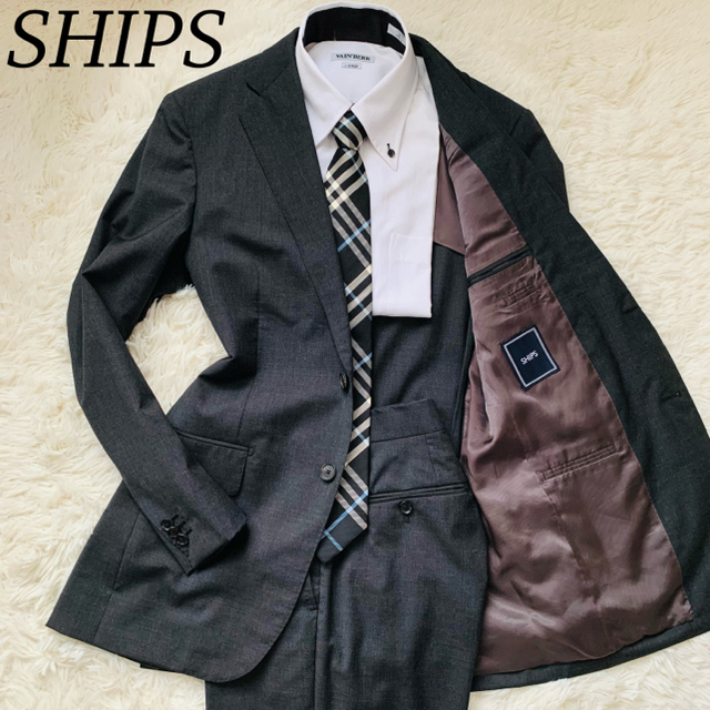 SHIPS(シップス)の【美品】SHIPS ロロピアーナ シングル セットアップ 無地 グレー M メンズのスーツ(セットアップ)の商品写真