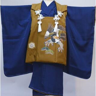 七五三 三歳 男児 日本製 正絹 被布 着物フルセット 紺地 NO31015(和服/着物)
