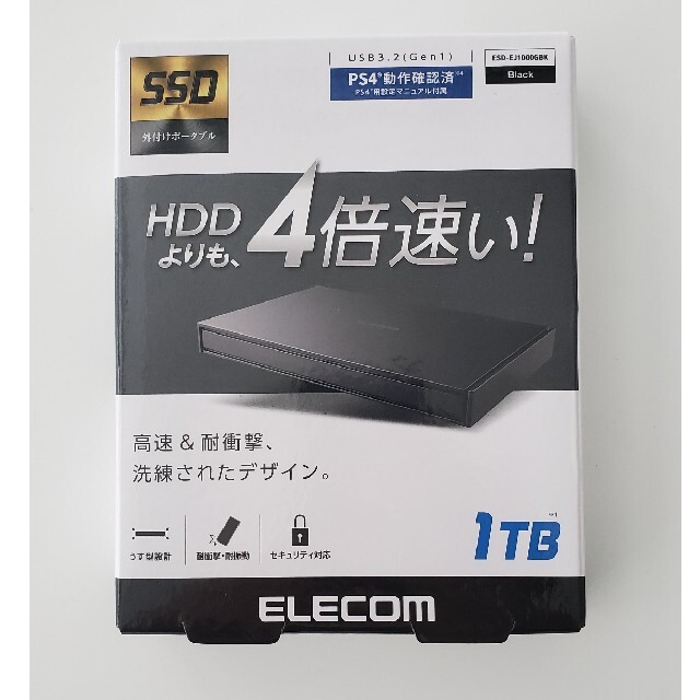 新品未使用】エレコム 外付けポータブルSSD ESD-EJ1000GBK - PC周辺機器