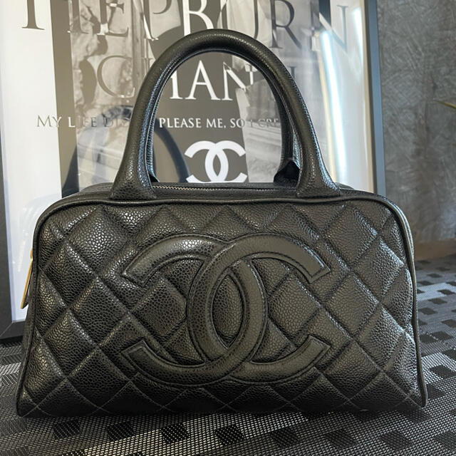 石見銀山 CHANELシャネル ミニボストンバッグ レザーキャビアスキン