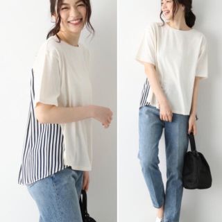 グローバルワーク(GLOBAL WORK)のGW限定価格【新品】GLOBAL WORK バック布帛T(ストライプ)(Tシャツ(半袖/袖なし))