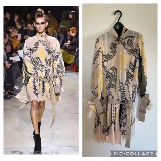 サカイ(sacai)の希少☆美品sacai 16AW sacaiオリジナル柄シフォンプリーツワンピース(ひざ丈ワンピース)