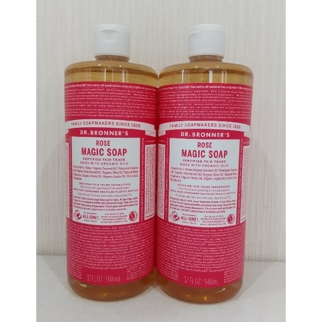 Dr.Bronner(ドクターブロナー)のドクターブロナー  マジックソープ  ローズ  946mI  ×２本 コスメ/美容のボディケア(ボディソープ/石鹸)の商品写真