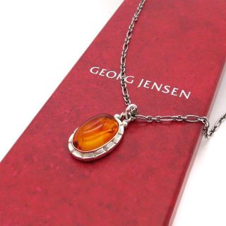 ジョージジェンセン(Georg Jensen)の美品 希少 ジョージジェンセン 琥珀 イヤー ペンダント ネックレス YD21(ネックレス)