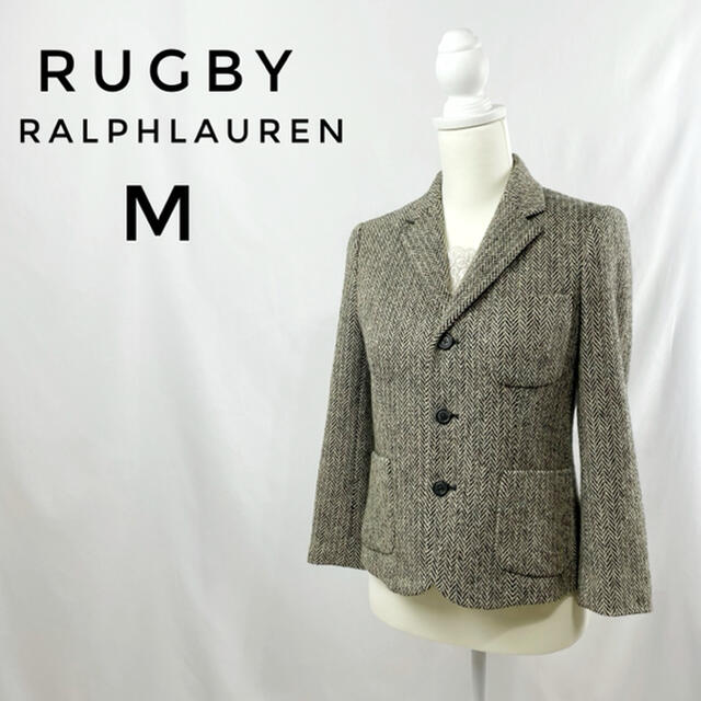 Ralph Lauren(ラルフローレン)の希少　RUGBY テーラードジャケット　M ツイード　ヘリンボーン　ウール　白黒 レディースのジャケット/アウター(テーラードジャケット)の商品写真