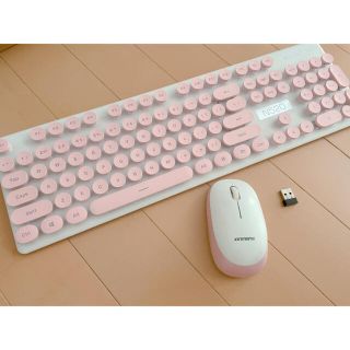 ピンク 無線 丸型キーボード&マウスセット(PC周辺機器)