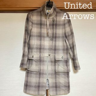 ユナイテッドアローズ(UNITED ARROWS)の【美品】United Allows ウールチェックスタンドカラーコード(ロングコート)