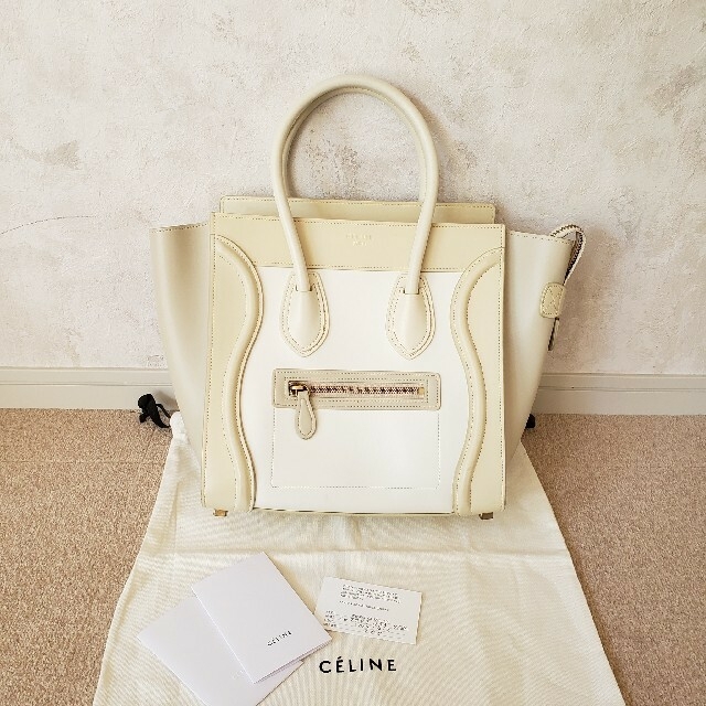 CELINE ラゲージ マイクロ ショッパー ハンドバッグ ホワイト ベージュ