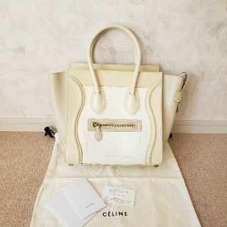 セリーヌ(celine)のCELINE ラゲージ マイクロ ショッパー ハンドバッグ ホワイト ベージュ (ハンドバッグ)