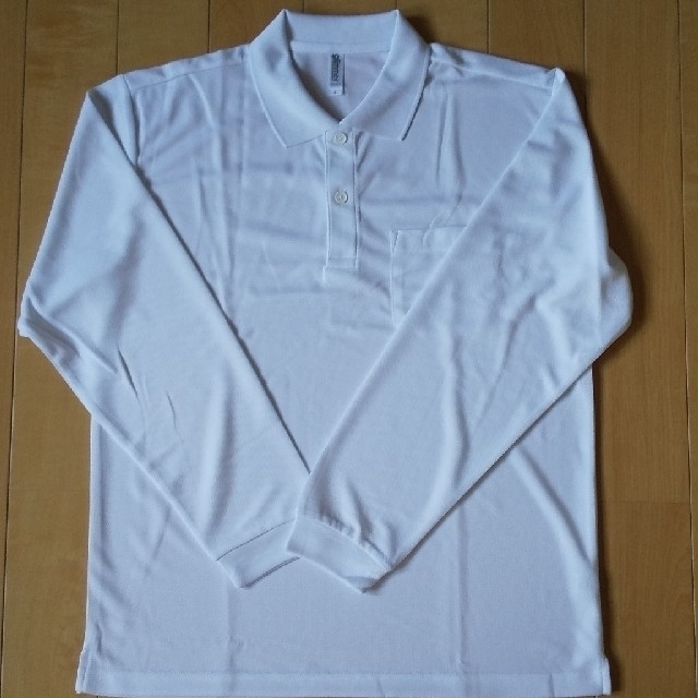 長袖ドライポロシャツ 白 LL メンズのトップス(ポロシャツ)の商品写真