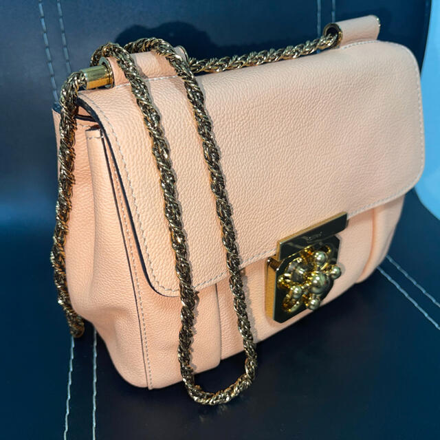 Chloe エルシー　チェーンショルダーバッグ　レザー　ブラック　ゴールド金具