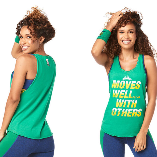 Zumba(ズンバ)のZumba moves well… 緑　タンクトップ　S レディースのトップス(タンクトップ)の商品写真