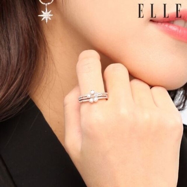 ELLE(エル)のEllE  クローバーレイヤードリング3点セット(13号) レディースのアクセサリー(リング(指輪))の商品写真