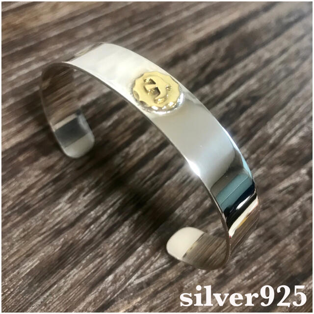 シンプルに goro silver925 金メタル付 顔ブレス シルバーバングル