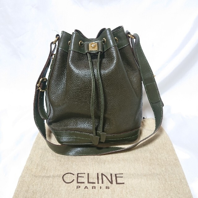 CELINE 巾着 ショルダーバッグ モスグリーン