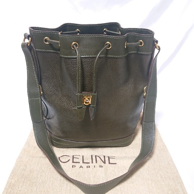 CELINE 巾着 ショルダーバッグ モスグリーン