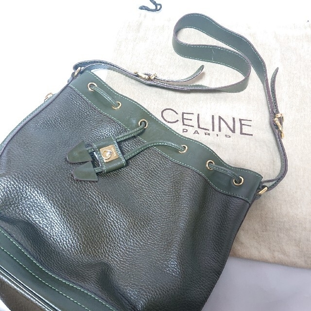 CELINE 巾着 ショルダーバッグ モスグリーン