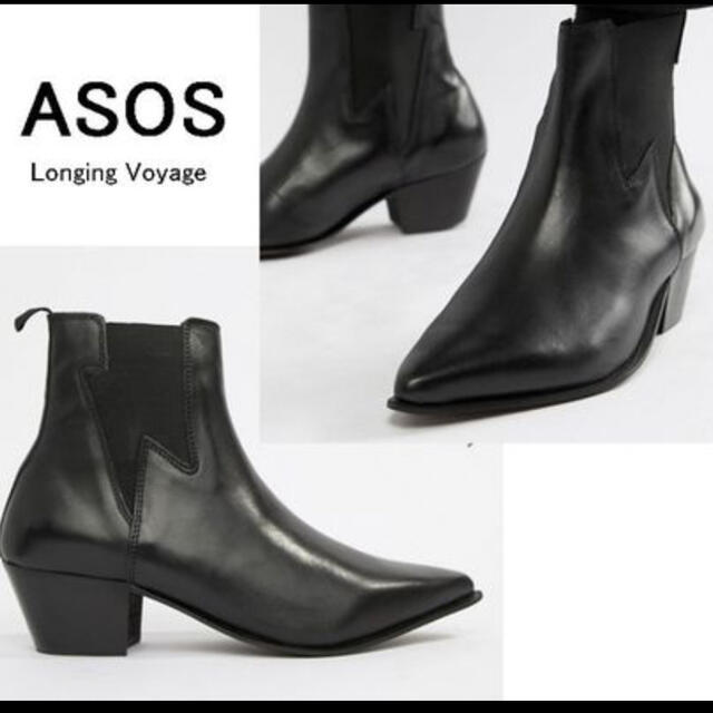 asos(エイソス)の【メンズサイズ】ヒールブーツ　ウエスタンブーツ　サイドゴア黒 uk11 メンズの靴/シューズ(ブーツ)の商品写真