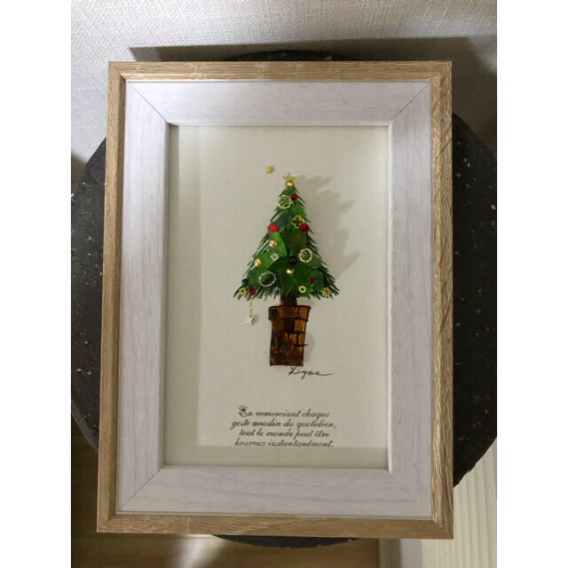 シーグラスアート　手描きアート　クリスマスツリー　はがきサイズ ハンドメイドのインテリア/家具(アート/写真)の商品写真