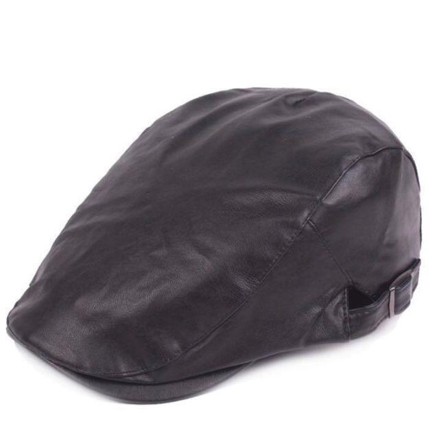 ハンチング帽 ベレー帽 レザーハンチング ブラック 黒 キャップ PUレザー 1 メンズの帽子(ハンチング/ベレー帽)の商品写真