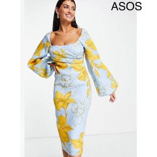 エイソス(asos)のASOS♡スクエアネックラインボディコン(ひざ丈ワンピース)