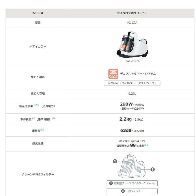 東芝(トウシバ)の東芝 TOSHIBA サイクロン式クリーナー トルネオミニ VC-C7A(W) スマホ/家電/カメラの生活家電(掃除機)の商品写真