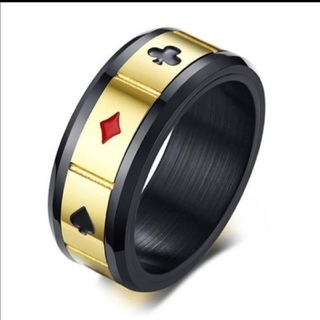 【SALE】ポーカーリング メンズ ゴールド ブラック  ヒップホップ パンク(リング(指輪))