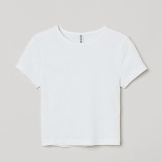 エイチアンドエム(H&M)の美品　クロップドリブトップス(Tシャツ(半袖/袖なし))