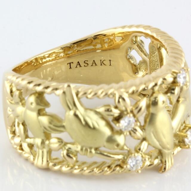 タサキ TASAKI リング 指輪 K18ゴールド ダイヤ 鳥 植物 葉